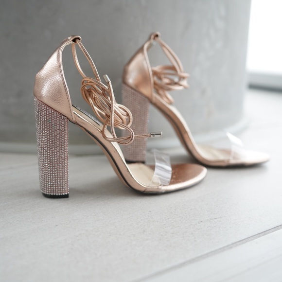 Clear Embellished Rose Gold Heels - Picture 3 of 7